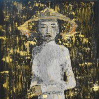 Vietnamese small - 2020 - oli on canvass45x45 SOLD This is one of the first pieces of my Vietnamese series where I decided to show the face of the subject. I usually portray the traditional hat covering the...